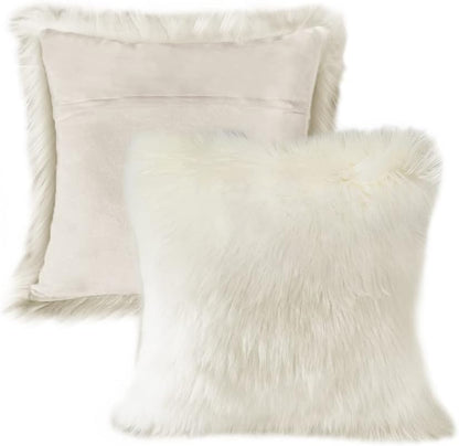 Faux Fur Throw Pillow Covers – Fluffy, Soft & Fuzzy, 46 x 46 cm, Square