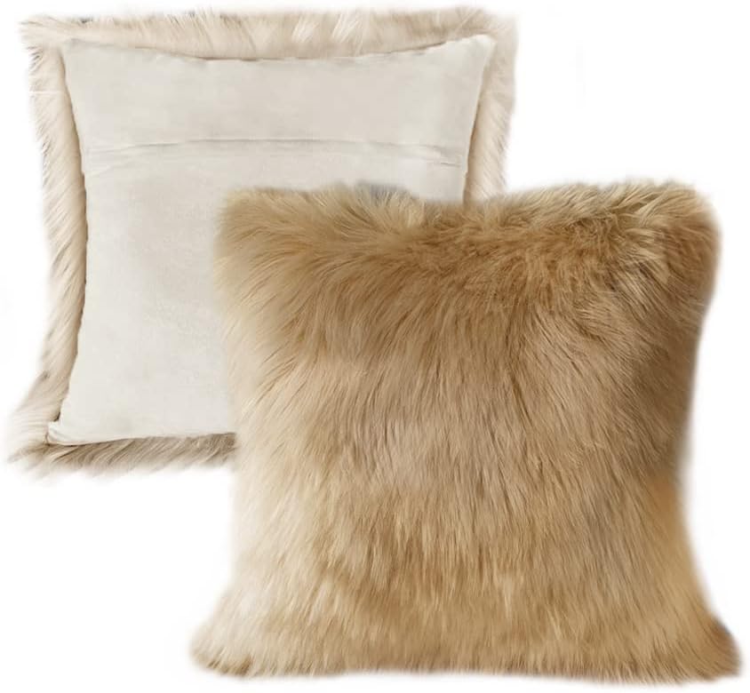 Faux Fur Throw Pillow Covers – Fluffy, Soft & Fuzzy, 46 x 46 cm, Square