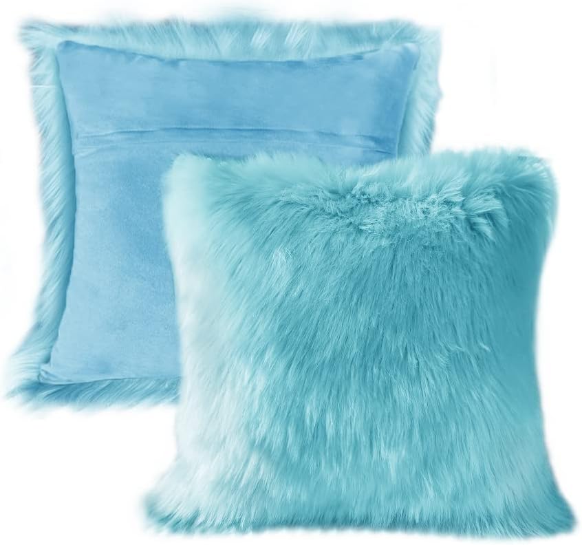 Faux Fur Throw Pillow Covers – Fluffy, Soft & Fuzzy, 46 x 46 cm, Square