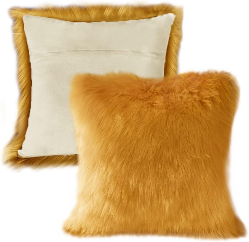 Faux Fur Throw Pillow Covers – Fluffy, Soft & Fuzzy, 46 x 46 cm, Square