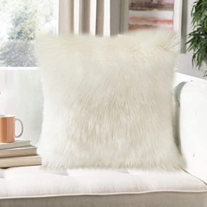 Faux Fur Throw Pillow Covers – Fluffy, Soft & Fuzzy, 46 x 46 cm, Square