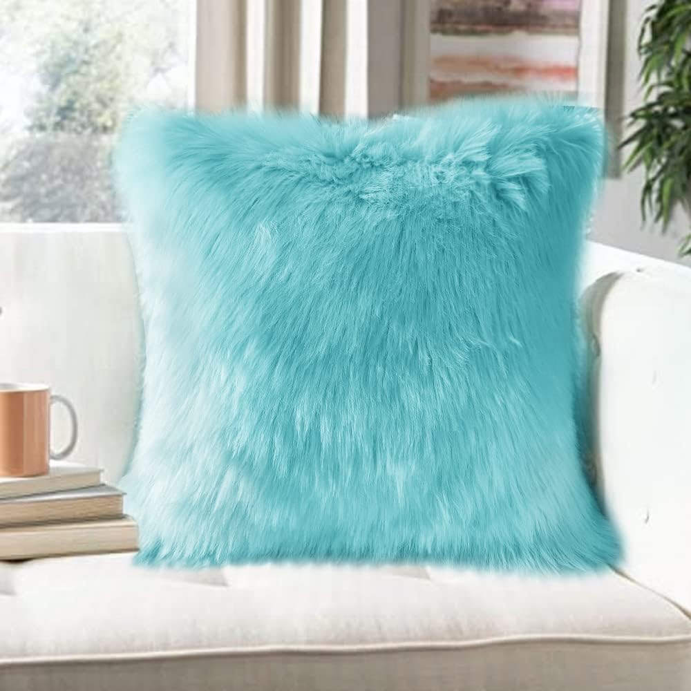 Faux Fur Throw Pillow Covers – Fluffy, Soft & Fuzzy, 46 x 46 cm, Square