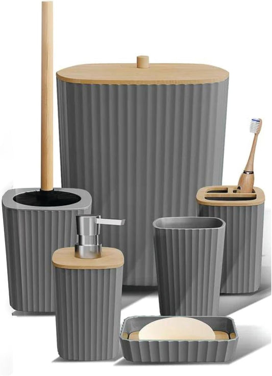 Bathroom Accessories Set, 6 Pieces, Toilet Brush, Soap Dispenser, Toothbrush Holder, Cup, Soap Dish, Trash Can