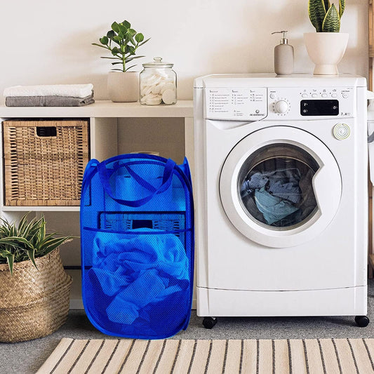 Pop Up Laundry Hamper Basket Bag with Side Pocket, 50 x 35 x 60 cm